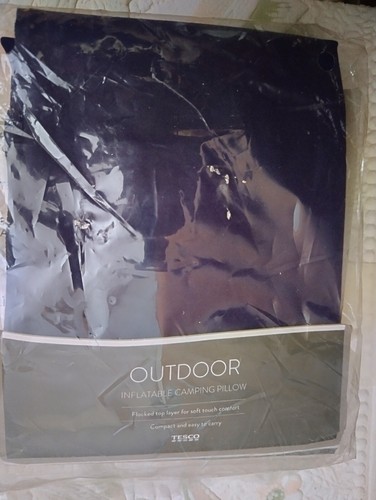 New In Its Seal inflatable pillow camping Flock Top PVC Tesco 35 x 22 x 12 - Picture 2 of 4