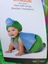 Dragon Infant Costume Vest W/ Wings, Booties Headpiece Sz 6-12 m New HALLOWEEN