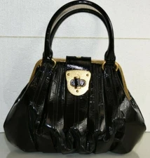 $2335 NEW Alexander McQueen Black Patent Leather Handbag Frame Bag Gold RARE!!