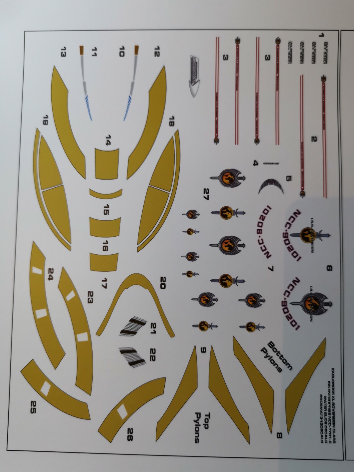 Star Trek Starships EAGLEMOSS SOVEREIGN CLASS CUSTOM WATERSLIDE DECALS ...