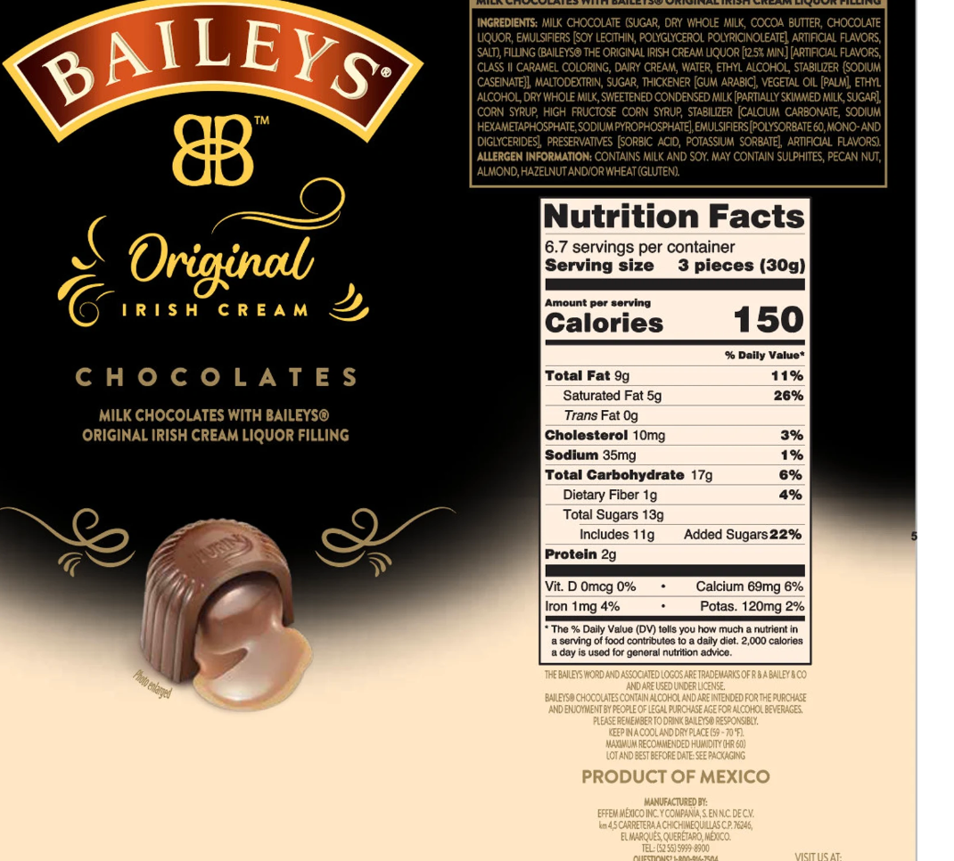 Turin Chocolates Filled with Baileys, 7 oz 1 Container Sleeve Ganache