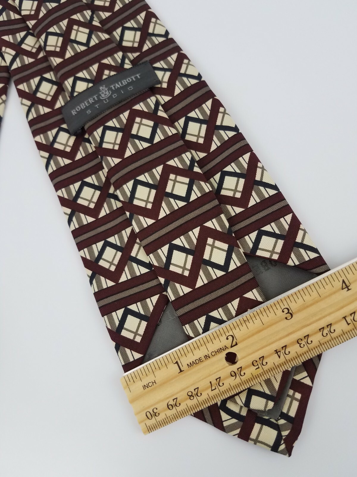 Robert Talbott Studio Silk Tie Beige Burgundy Bla… - image 6