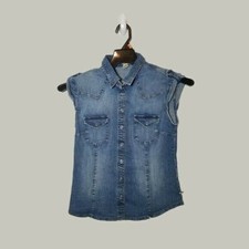 Mavi Jeans Denim Vest Girls Youth M Snap Front Pockets Casual Layering Piece