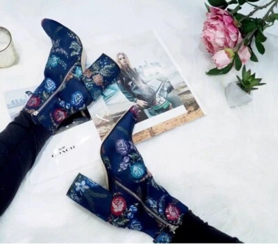 Zara Bleu Brodé Floral Bottines UK3 EUR36 US6 Ref 2107 201 - Photo 1/4