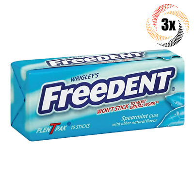 3x Packs Wrigley's Freedent Spearmint Gum | 15 Sticks Per Pack | Fast Shipping