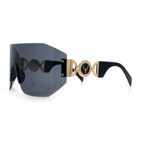 Womens Oversized Rectangle Rimless Shield Designer Jewel Hinge Diva Sunglasses - Picture 20 of 39