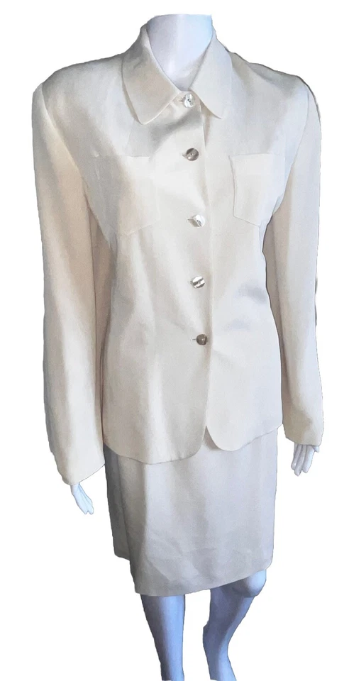 Casual Corner Size 10 Skirt Suit Ivory 100% Silk Career Church Suit Bust 41” VTG - Image 4 of 4