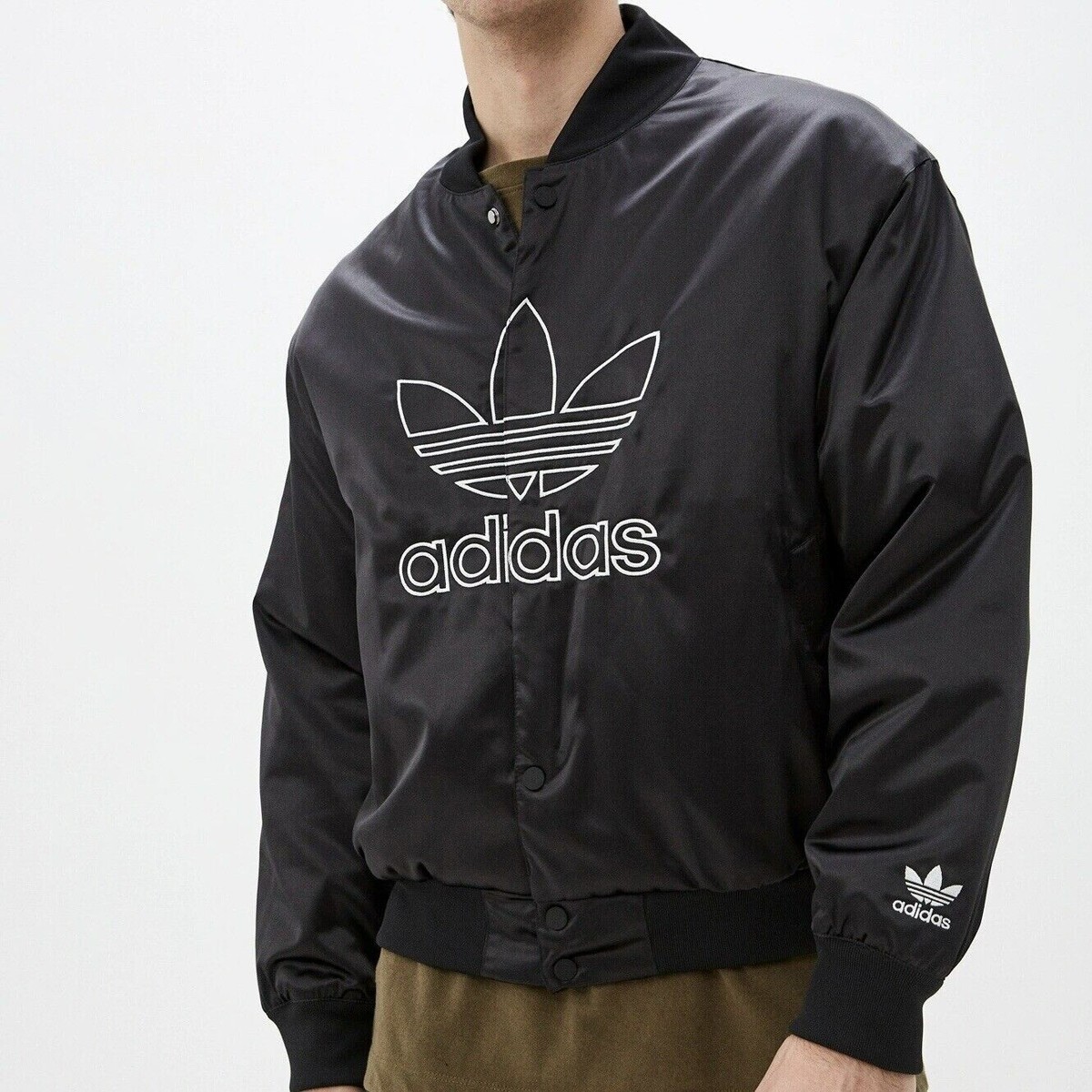 【希少】ADIDAS CLASSICS SATEEN BOMBER JACKET NEW MENS ADIDAS TF SATIN BOMBER SNAP VINTAGE RETRO STYLE