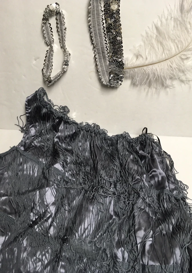 DAZZLING FLAPPER GREY W/HEADBAND FEATHER & CHOKER  Ladies Costume SIZE S NIP - Image 3 of 4