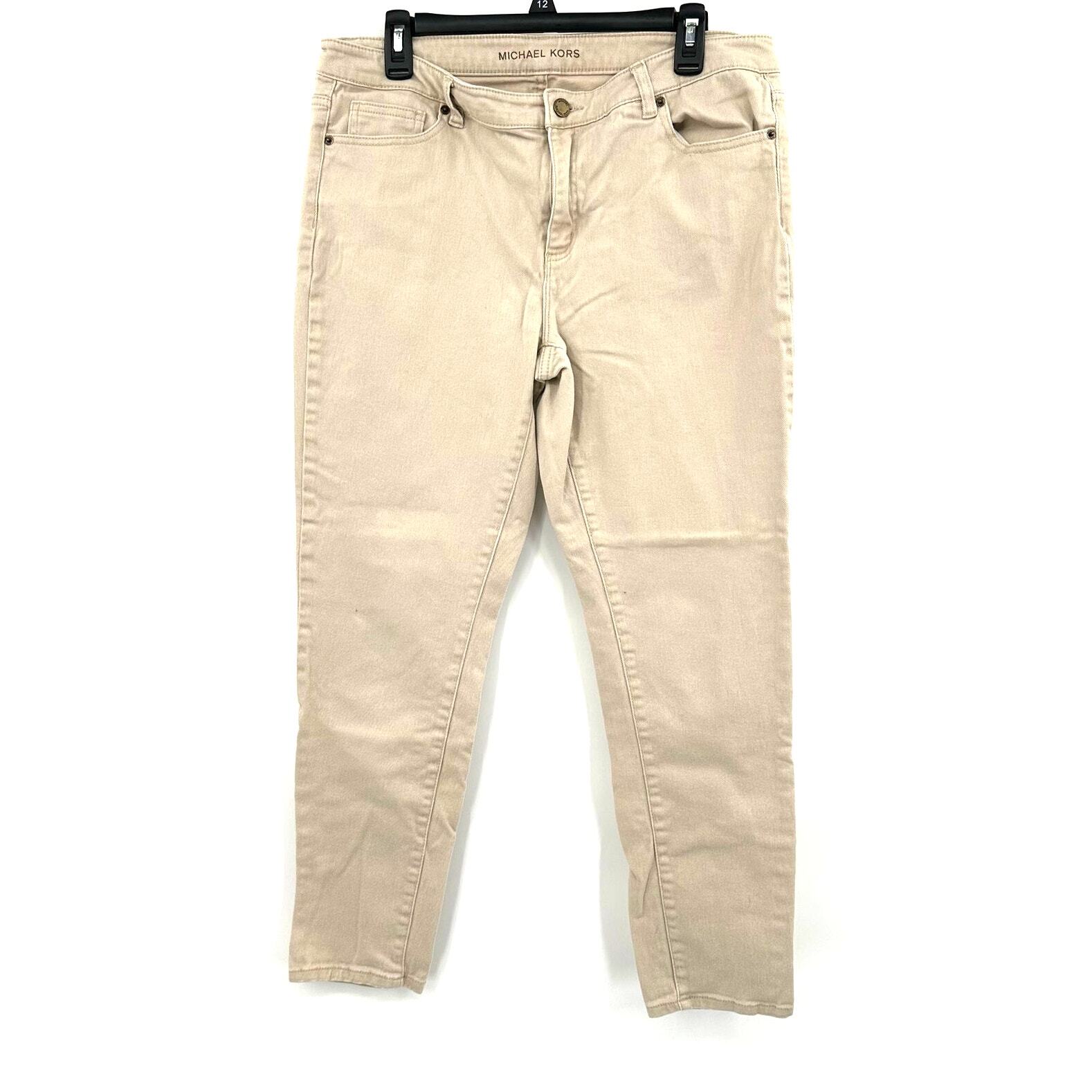 Michael Kors Size 12 Jeans White Light Wash Skinny Fit Denim Button