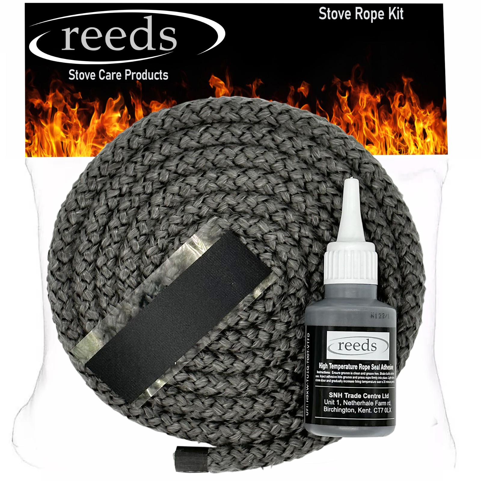 8mm Stove Rope Kit - 2 Metre (Medium Density) With Reeds Glue 50ml