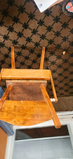 Vintage Wooden Baby High Chair w/ Tray, Brown, Illustrated Painted Backrest
