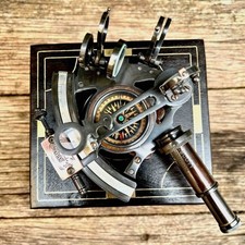 Vintage Brass Sextant with Compass & Wooden Case Nautical Collectible Decor