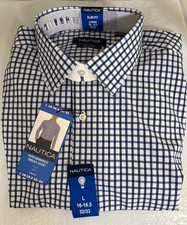 Nautica Men's Performance Slim Fit Dress Shirt, Blue, L 16-16.5, 32/33 