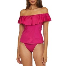 Trina Turk Women Sangria Monaco Off The Shoulder Ruffle Swim Tankini Top Size 8