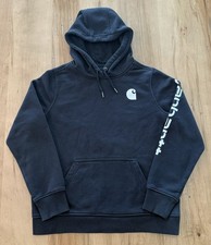 Womens Carhartt Size Large 12-14 Logo Sleeve Hoodie Black Relaxed Fit Sweatshirt