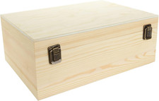 Unfinished Wooden Box, 12X9X5 Inch Large Wooden Box with Hinged Lid and Front Cl