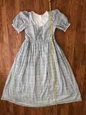Vintage Handmade Prairie Cottage Core blue Floral Laced Farm Pioneer Dress L