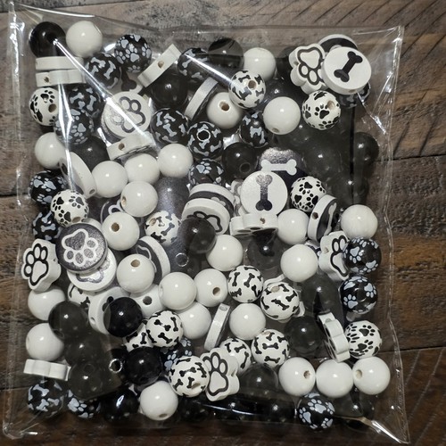Lot Black White Dog Paw Bone Beads Mixed Craft Spacer Beads DIY Jewelry Making