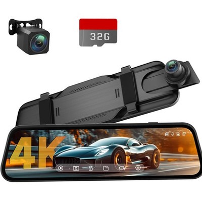 4K Rear View Mirror Camera, 10'' 4K Mirror Dash Cam with 1080P Backup Camera,...
