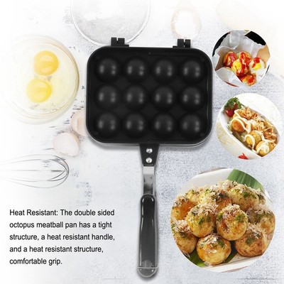 Takoyaki Grill Pan Double Sided Octopus Meatball Pan 12 Holes Takoyaki Bakin SET