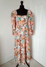 Nasty Gal Womens Long Dress Retro Puffy Sleeves Floral Size 10 Summer Casual NWT