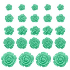 60 Pcs Cyan Resin Rose Flower Beads, 5 Size Flatback Flower Charm