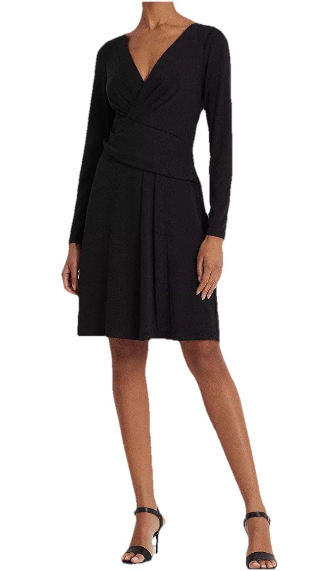 ralph lauren long sleeve jersey dress Lauren Women's Dress, Black, 6 Surplice jersey