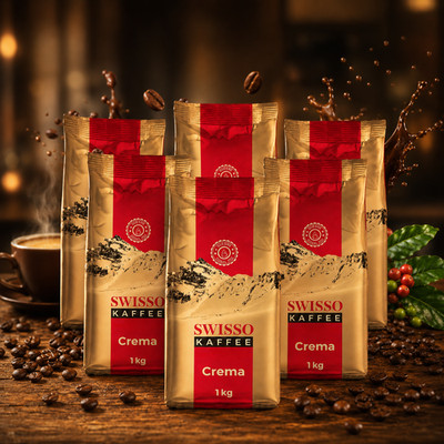 Swisso Kaffee Crema 6x1kg Aromatische, Premium 100% Arabica-Kaffeebohnen, 6kg
