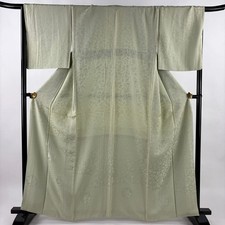 Light Green Silk Kimono L Solid Color Line Pattern Used 1625cm Sleeve 675cm