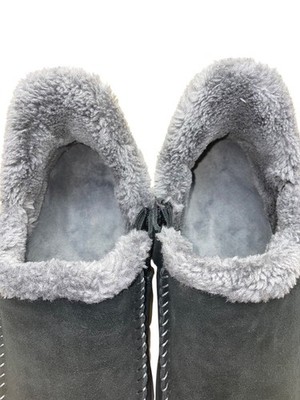Orthofeet Men’s Black Leather With Faux Fur Lining Slip-On Slippers Size 12 Wide Orthofeet Men main image 3