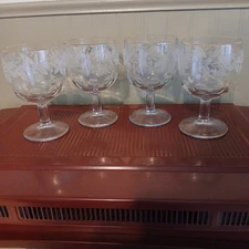 Vintage Bartlett Collins Etched Grapes and Vine Goblets w/ Gold Rim (Set of 4)