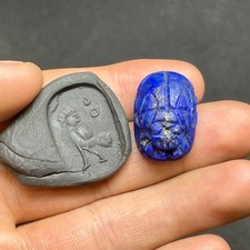Ancient Egyptian Lapis Lazuli intaglio Seal old Scarab Amulet Stone Stamp Bead
