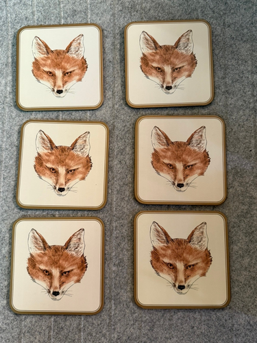 PIMERNEL 4” Square Coasters ‘Foxes’ Fox Head Boxed Set of 6 - Picture 7 of 8