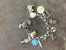 Vintage STERLING SILVER Charm Bracelet 15 CHARMS, 27g