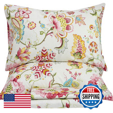 Qsh Floral King Size Sheet Sets - Lotus Botanical Print Printed Bedding 100