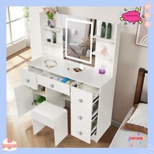 Large Dressing Table with LED Light Mirror LED Vanity Make up Desk Stool Set