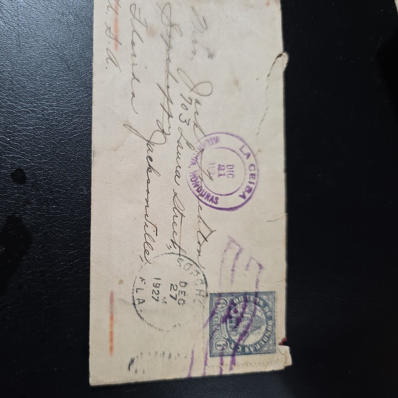 Stamp Envelope Hondurus 1927 Hand Address 6 Cent