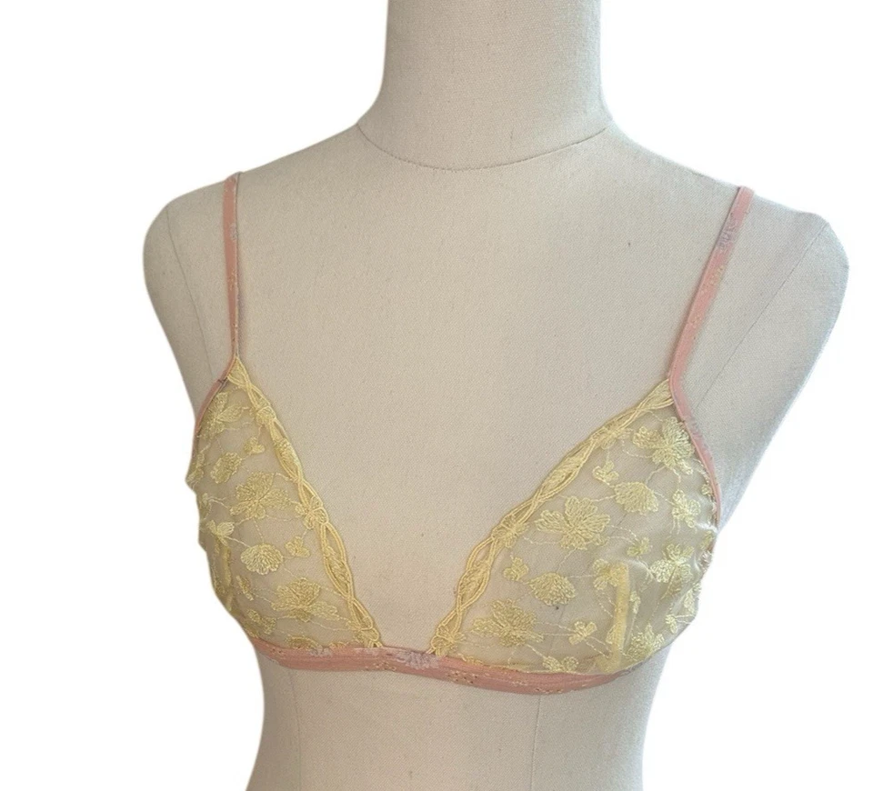 La Perla Bralette Bra Size 34 Yellow/Orange Lace Triangle Lingerie Underwear - Imagem 2 de 4