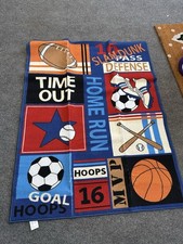 Fun Sport Kids Sports Rug 51  x75  Nylon Playroom Soccer Baseball Multi-Color