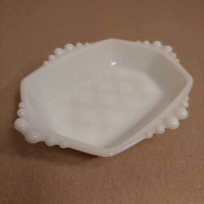 Vintage Hobnail Bead Milk Glass Bon Bon Trinket Hexagon Candy Dish