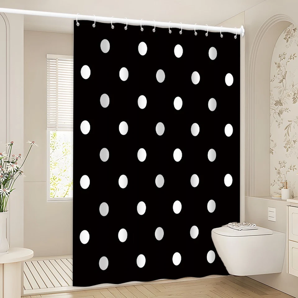 Cortina de Ducha Lunares Vintage Doodle Negro Blanco Moda Baño Decoración Foto 4 de 4