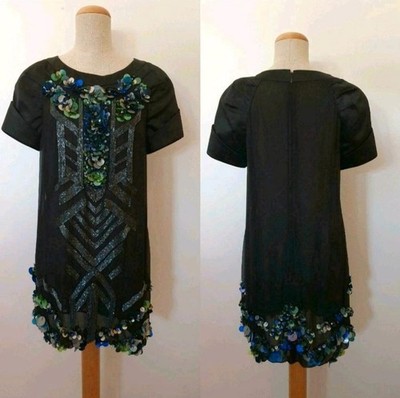 Designer Kleid Matthew Williamson Strass Pailletten Seide