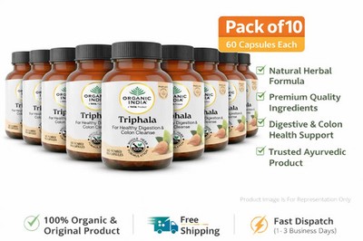 Organic India Triphala 60 Capsules Ayurvedic Digestive Gut Health Herbal 10 Pack