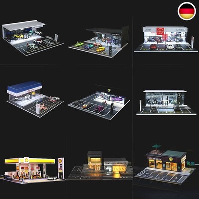 1:64 Diorama Parkplatz Garage Modell LED Modellautos Display Straße Szene DE