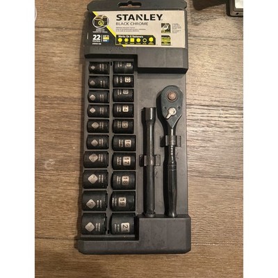 Stanley Black Chrome 22 Piece Universal Mechanics Tool Set 3/8 Drive STMT81189