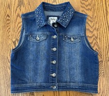 Justice Jean Vest Teen Girls Sz 16/18 Silver Studded Collar Sleeveless BlueDenim