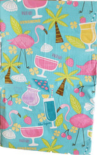 Vinyl Flannel Back Tablecloth 52"x90"Oblong,SUMMER BEACH ITEMS ON AQUA BLUE,HP