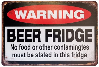 ERLOOD Warning Beer Fridge Durable Metal 7.87 inches x 11.81 inches, black