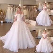 3D Flowers Wedding Dresses White Beach Off Shoulder Boho A Line Bridal Gowns